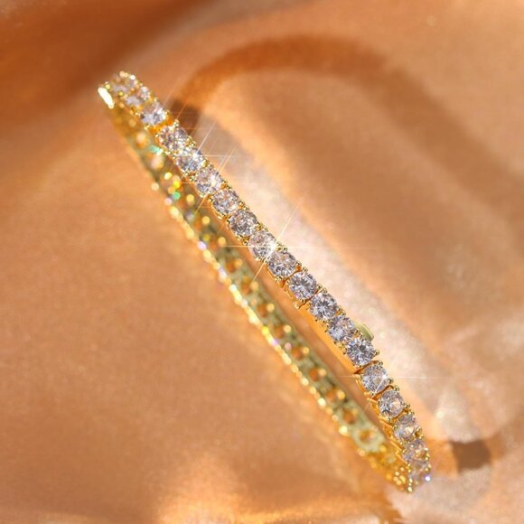 KRKC&CO 14k Gold Tennis Bracelet for Women, 3mm, Iced Out Cubic Zirconia, 7in - Picture 4 of 7